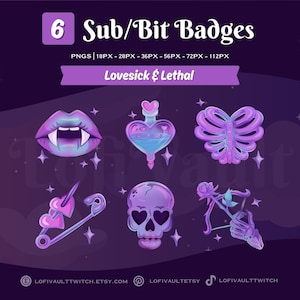 Lovesick and Lethal Twitch Sub Badges, Adorable Emotes for Discord, Cute Twitch Sub Bit Badges, Channel Point for Twitch Discord Youtube