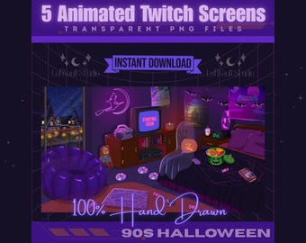 90s Halloween Room Setup Background for Streamers, Starting Screens Overlays Vtubers, Animated Lofi 90’s Halloween Desk for Twitch PNGTubers