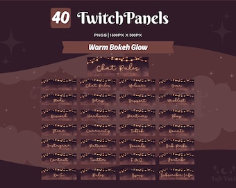 Warm Bokeh Twitch Panels Set of 40, Cozy Stream Panels for Twitch About Section, Streamer Branding Kit, Twitch Overlay Set For Streamers