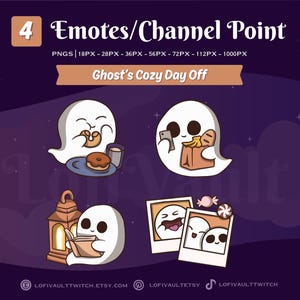 Cute Ghosts Cozy Day Off Twitch Emote Set of 4, Cute Halloween Emotes for Discord, Custom Emote Channel Point for Twitch Discord YouTube