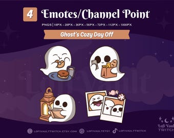 Cute Ghosts Cozy Day Off Twitch Emote Set of 4, Cute Halloween Emotes for Discord, Custom Emote Channel Point for Twitch Discord YouTube