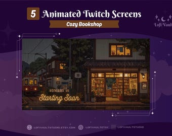 Cozy Lofi Bookstore Starting Screen for Twitch PNGTubers Gaming Setup Background for Streamers, Starting Screens Lofi Overlays for Vtubers