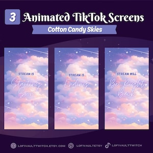 Vertical Pink Sky Screens for TikTok Lives, Starting Screens Overlays Vtubers, Animated Starting, BRB, Ending Screens for TikTok Stream