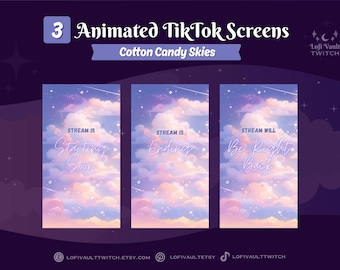 Vertical Pink Sky Screens for TikTok Lives, Starting Screens Overlays Vtubers, Animated Starting, BRB, Ending Screens for TikTok Stream