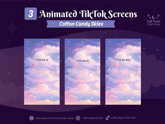 Vertical Pink Sky Screens for TikTok Lives, Starting Screens Overlays Vtubers, Animated Starting, BRB, Ending Screens for TikTok Stream