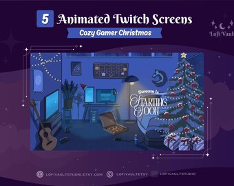 Cozy Gamer Christmas Animation Background for Streamers, Starting Screens Overlays Vtubers, Animated Lofi Xmas Window for Twitch PNGTubers