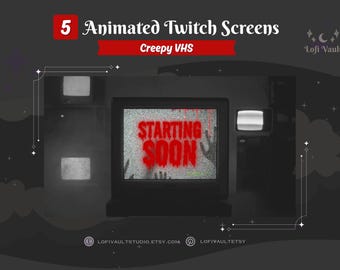 80s Horror Movie Night Setup Background for Streamers, Starting Screens Overlays Vtubers, Animated Lofi Halloween Desk for Twitch PNGTubers