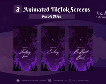 Vertical Purple Skies Screens for TikTok Lives, Starting Screens Overlays Vtubers, Animated Starting, BRB, Ending Screens for TikTok Stream