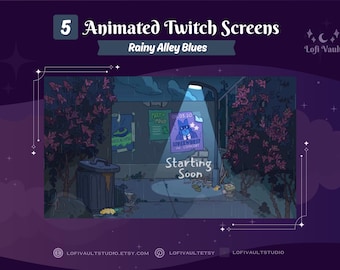 Rainy Alley Blues Twitch Background for Streamers, Cozy Rainy Starting Soon BRB Screens Streaming Overlays for Vtubers Pngtubers Youtube