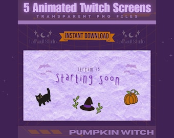 Animated Halloween Twitch Overlay, Cozy Witch Starting Soon Screen, PNGTuber Vtuber Stream Package, Spooky Cute Stream Screens