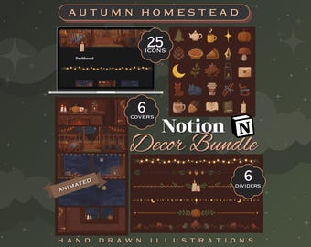 Notion Decor Bundle, Autumn Homestead, Notion Icons, Notion Covers, Notion Dividers, Cozy Fall Aesthetic, Digital Download