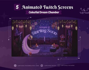 Celestial Dream Chamber Animated for Twitch PNGTubers, Cozy Witchcore Gaming Setup Background for Streamers Starting Overlays for Vtubers