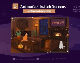 Halloween Animated Twitch Screens: Cozy Lofi Stream Overlay (Digital Download)