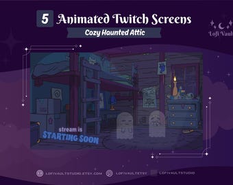 Cozy Haunted Attic Halloween Background for Streamers, Starting Screens Overlays Vtubers, Animated Lofi Halloween Desk for Twitch PNGTubers