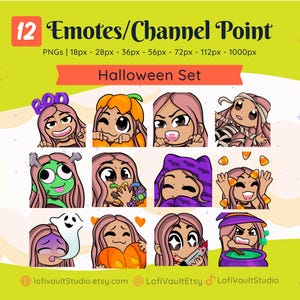 Pink Hair Halloween Twitch Emote Set of 12, Cute Halloween Emotes for Discord, Custom Emote Channel Point Pack for Twitch Discord YouTube