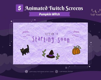 Animated Halloween Twitch Overlay, Cozy Witch Starting Soon Screen, PNGTuber Vtuber Stream Package, Spooky Cute Stream Screens