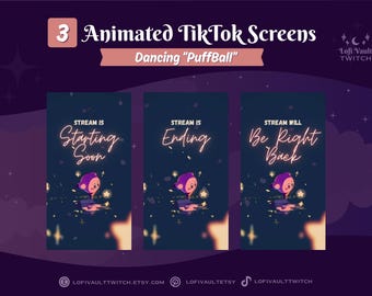 Vertical Puffball Screens for TikTok Lives, Starting Screens Overlays Vtubers, Animated Starting, BRB, Ending Screens for TikTok Stream