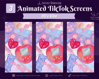 Vertical 90s Vibe Screens for TikTok Lives, Starting Screens Overlays Vtubers, Animated Starting, BRB, Ending Screens for TikTok Stream