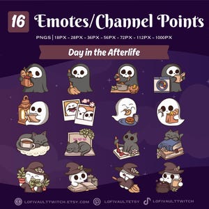 Cozy Day in the Afterlife Twitch Emote Set of 16, Cute Halloween Emotes for Discord, Custom Emote Channel Point for Twitch Discord YouTube
