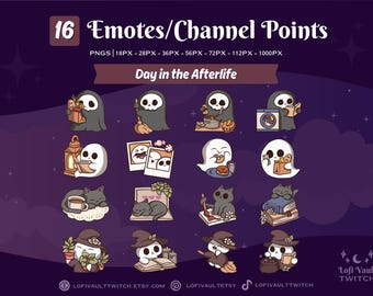 Cozy Day in the Afterlife Twitch Emote Set of 16, Cute Halloween Emotes for Discord, Custom Emote Channel Point for Twitch Discord YouTube