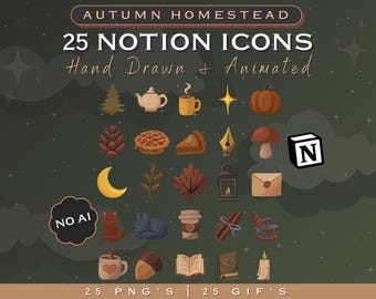 Autumn Notion Icons, Animated Notion Icons, Fall Notion Decor, Cozy Notion Aesthetic, Hand Drawn Icons, PNG Icons, GIF Icons