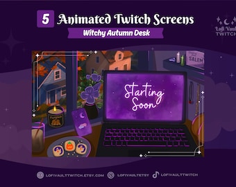 Animated Lofi Halloween Desk for Twitch PNGTubers, Cozy Autumn Gaming Setup Background for Streamers, Starting Screens Overlays for Vtubers
