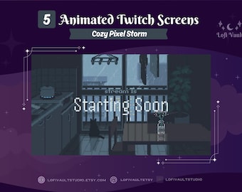 Cozy Pixel Storm Starting Screen for Twitch PNGTubers Pixelated Gaming Setup Background for Streamers, Starting Screens Overlays for Vtubers