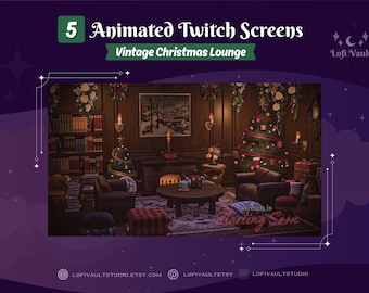 Vintage Christmas Lounge Background for Streamers, Christmas Starting Screens Overlays Vtubers, Animated Lofi Window for Twitch PNGTubers