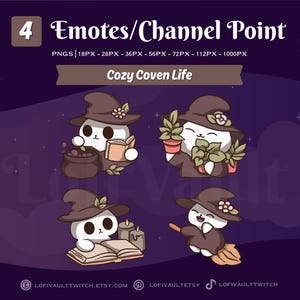 Cute Cozy Coven Life Witch Twitch Emote Set of 4, Cute Halloween Emotes for Discord, Custom Emote Channel Point for Twitch Discord YouTube