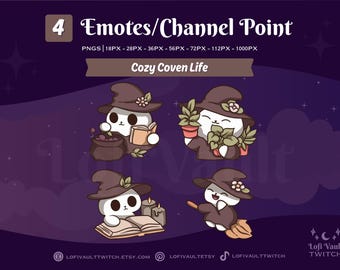 Cute Cozy Coven Life Witch Twitch Emote Set of 4, Cute Halloween Emotes for Discord, Custom Emote Channel Point for Twitch Discord YouTube