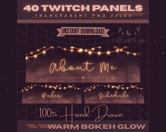 Warm Bokeh Twitch Panels Set of 40, Cozy Stream Panels for Twitch About Section, Streamer Branding Kit, Twitch Overlay Set For Streamers