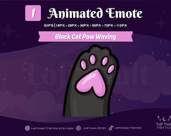 Animated Waving Black Cat Paw Emote, Paw Pink Toe Beans, Cute Twitch Emote Design, Animated Emote Channel Point for Twitch Discord Youtube