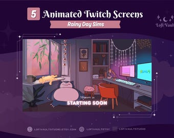 Rainy Day Sim Twitch Background for Streamers, Cozy Setup Starting Soon Screens Streaming Overlays for Vtubers Pngtubers Youtube