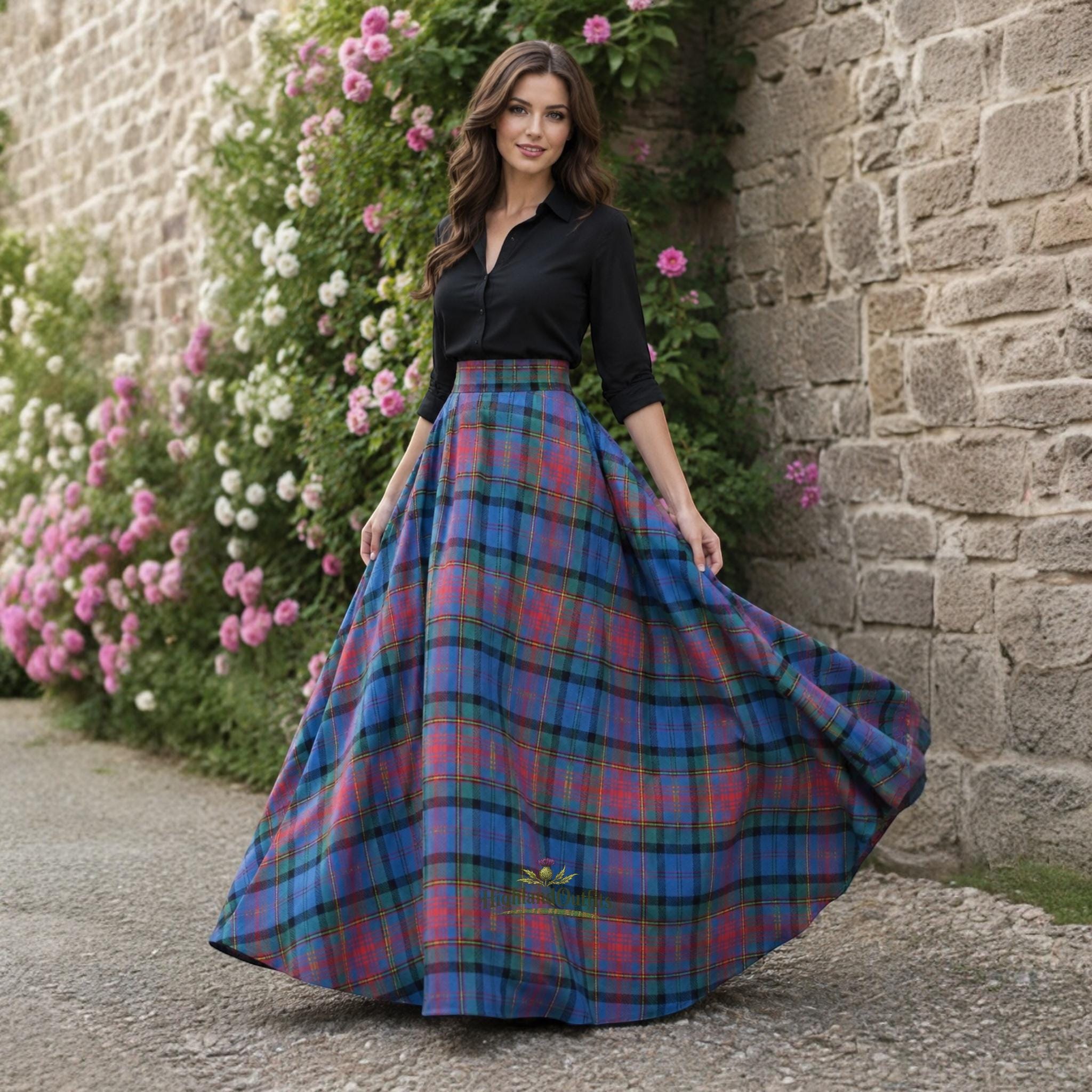 Women's Tartan Maxi Skirt Full Circle Scottish Plaid Long Skirt Highland Formal Floor Length Skirt