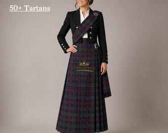 Women's Tartan Hostess Kilt with Sash – Full Length Scottish Skirt, Custom Made
