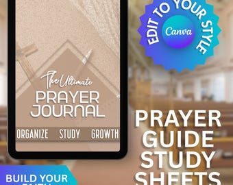 Prayer Journal Printable: Bible Study & Faith Planner (Canva Template PDF Download