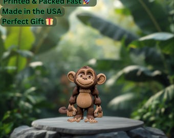 3D Printed Small Articulated Monkey: Poseable PLA Desk Toy, Jungle Animal Figurine, Bendable Posable Fidget Desk Figurine