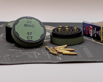 22 Magnum Ammo Puck, 3D Printed 22 WMR Ammo Box, 67 Round Pocket Storage, Range Bag Organizer