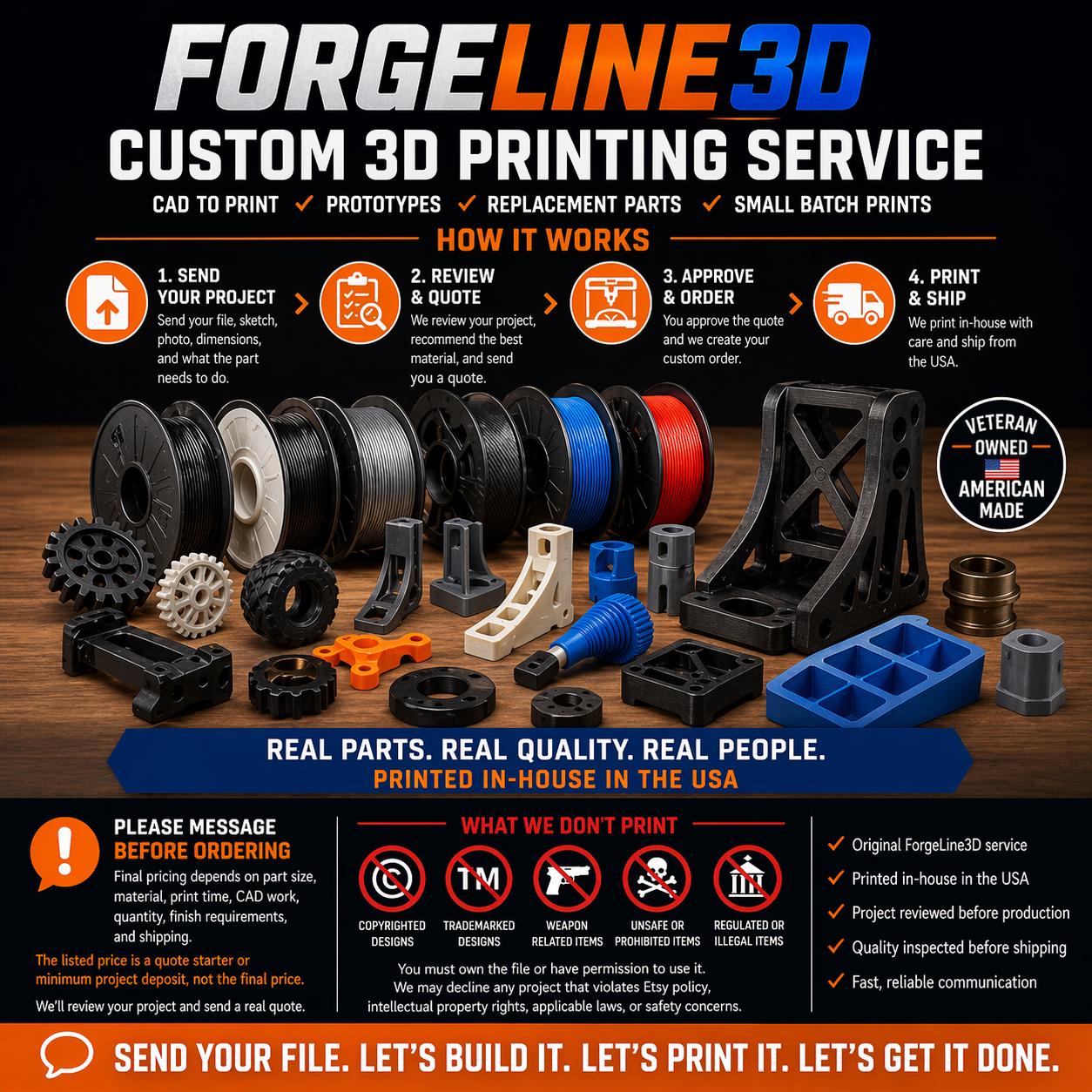 Custom 3D Printing Service, CAD to Print, Prototype Parts, Small Batch Prints, Made in USA