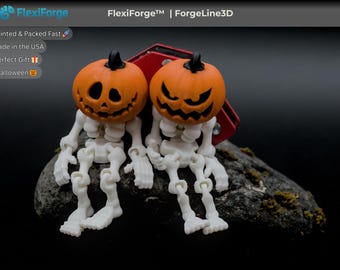 3D Printed Halloween Skeleton Pumpkin Figurine, Poseable Magnet Art