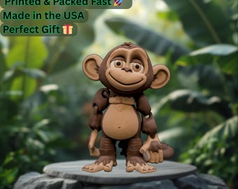 Medium Articulated Monkey, 3D Printed Fidget Toy, Poseable Monkey Figurine, Articulated Animal Model, Monkey Desk Pet, Collectible Monkey