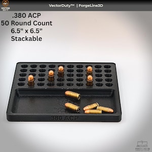 Bandeja de recarga .380 ACP, soporte para munición de 50 cartuchos, bandeja para munición .380, bloque de recarga apilable, fabricado en EE. UU.
