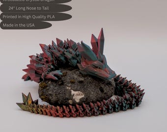 3D Printed Crystal Dragon, 24" Articulated Dragon Figurine, Silk Multicolor Desk Toy