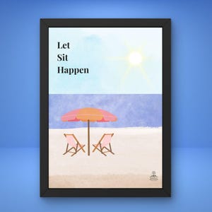 Poster "Let Sit Happen" - Stampa con citazione di Mindfulness sull'oceano - Arte murale Zen - Regalo di meditazione minimalista - Decorazione artistica da spiaggia