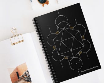 Sacred Geometry Spiral Notebook | Black Icosahedron Journal for Meditation & Manifestation