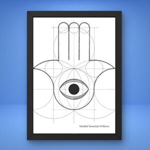 Geometric Hamsa Hand Print – 5x7 Sacred Geometry Poster for Protection & Peace