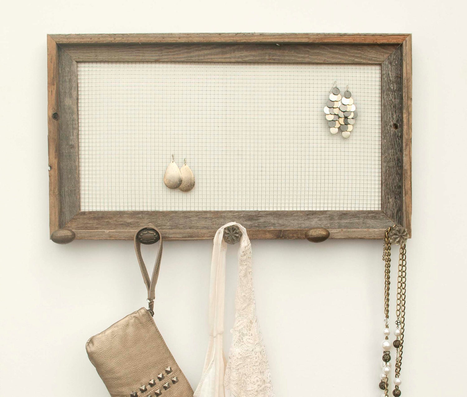 Barnwood Jewelry Holder with Brown Knobs White 10 x 20 Etsy