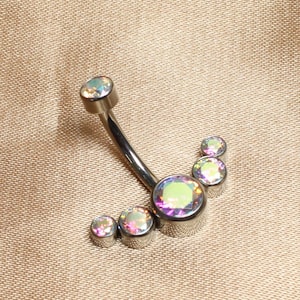 Implant Grade Titan Geometrische schillernde Edelstein Dekor intern Gewinde Bauchnabel Ring Piercing
