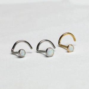 Opal Corkscrew Nose Stud: 20g Titanium Minimalist Piercing