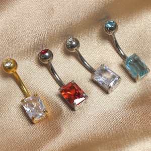 Implant Grade Titanium Belly Button Ring, Emerald Cut Gem Petite Simple Titanium Belly Button Ring Piercing